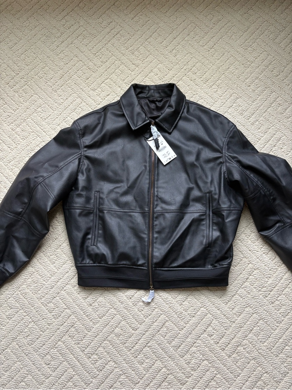 Zara Black Leather Bomber Jacket